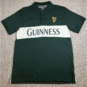 Official Guinness Beer Rugby Style Polo Shirt Short Sleeve Size Large Green